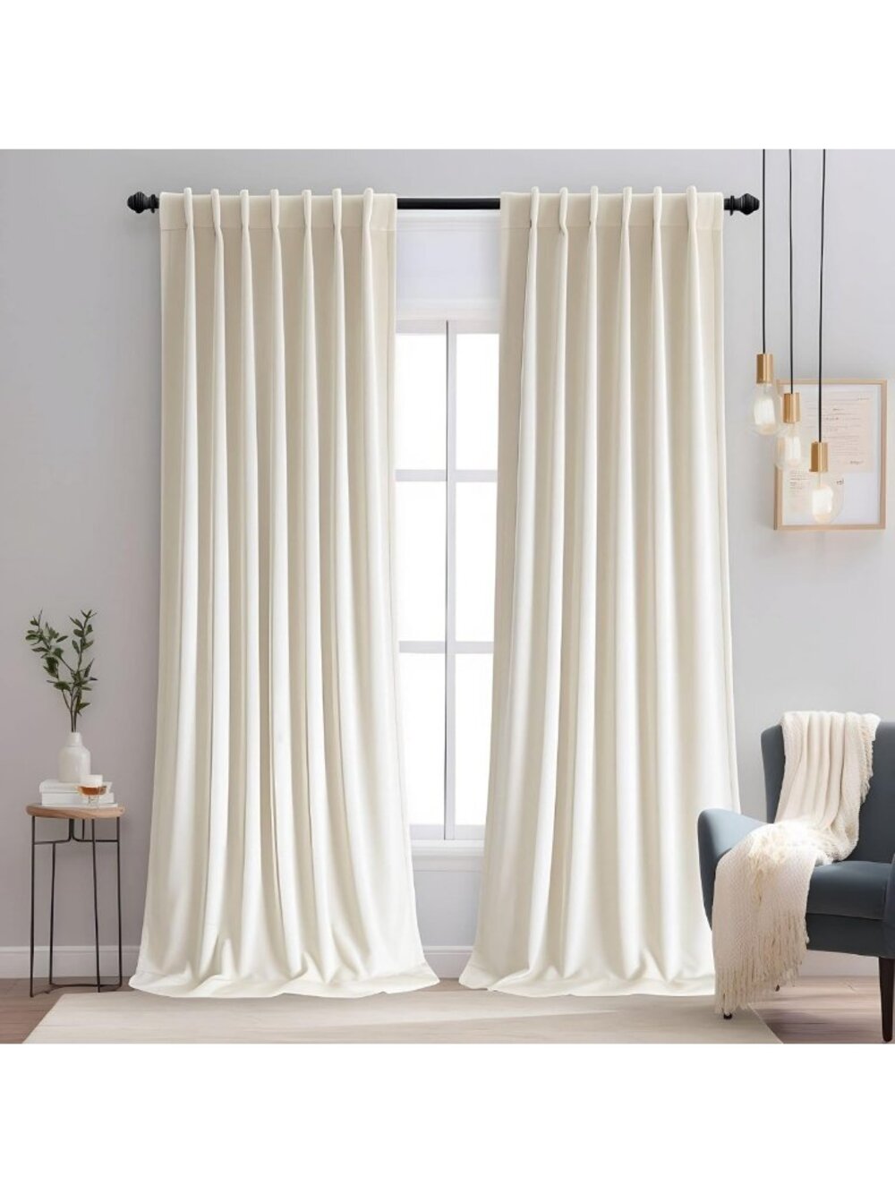 Luxurious Ivory Velvet 84" Curtains - 50% Blackout, Set of 2 Panels for Elegance